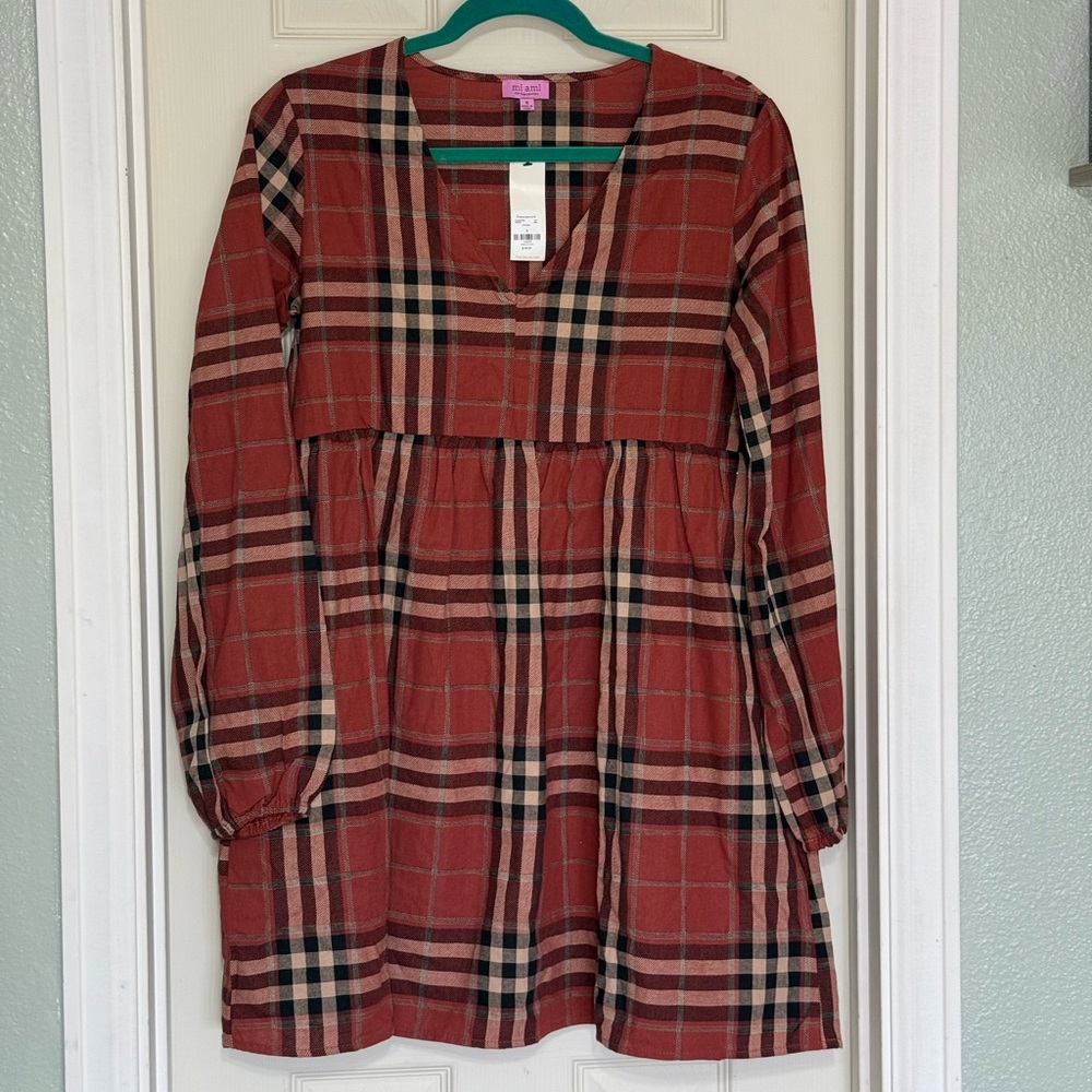 NWT mi Ami for Francesca’s Plaid Long-Sleeve Mini Dress